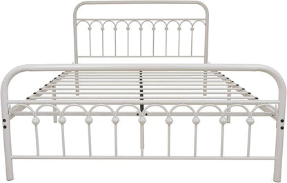 YALAXON Vintage Sturdy Queen Size Metal Bed Frame with Headboard and Footboard Basic Bed Frame No Box Spring Needed (Queen,White)