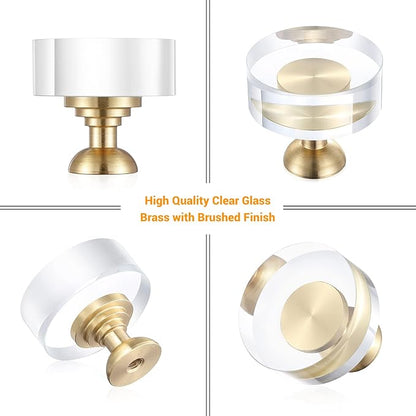 2-Pcs 1-1/4-Inch White Cabinet Glass Crystal Pumpkin knobs Brass Drawer Round Knobs Dresser Pulls, Gold Hardware Kitchen Closet knobs for Bifold Doors