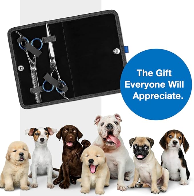 Laazar Pet Grooming Set - 7" Straight Pet Grooming Scissors & 6.5" Pet Thinning Shears with 42 Teeth | Professional Dog Scissors Kit | Use as Cat and Dog Shears-Mewly Pet