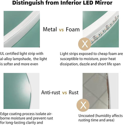 LED Light Bathroom Mirror 24x32, Stepless Dimmable Irregular LED Mirror with 3 Colors, Anti-Fog, Memory, Al-Alloy Lampshade, Frameless Makeup Mirror for Bathroom (Horizontal/Vertical)