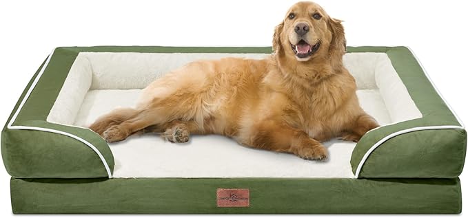 Comfort Expression Orthopedic Bolster Dog Beds Extra Large, XL Dog Beds Waterproof Dogs Beds, Washable Dogs Beds Sofa with Removable Cover & Non-Slip Bottom(X-Large,Light Green)-Mewly Pet