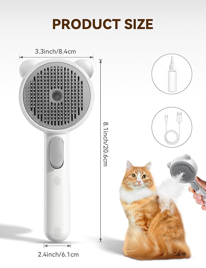 Cat Steam Brush, Brushes for Indoor Cats with Release Button, Dual Speed Spray USB Rechargeable Grooming Supplies, Cat Brush for Shedding Suitable for All Long-haired and Short-haired Pets-Mewly Pet