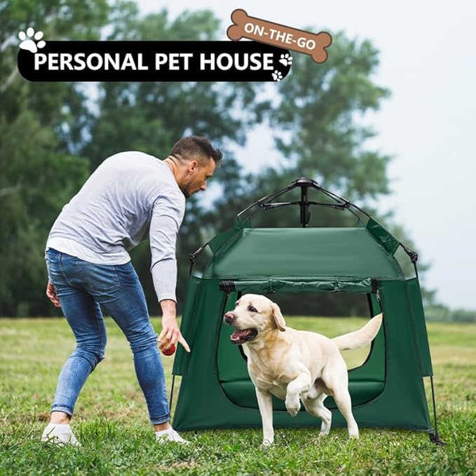 Outdoor Waterproof Pet Automatic Camping Tent, Pop up Cave Bed for Indoor Cats and Small Dogs, Portable Cat House Dog House, Army Green.-Mewly Pet