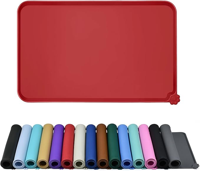 Waterproof Pet Feeding Mat with High Raised Edges, Heavier and Thicker Placemats for Cat Dog Water Bowl with BPA Free, Dogs Cats Food Mats for Messy Drinkers to Prevent Spill and Protect Floors-Mewly Pet