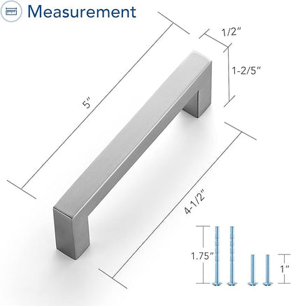 Ravinte 1 Pack Brushed Nickel Kitchen Cabinet Handles 4-1/2 Inch Cabinet Pulls Square Kitchen Hardware for Cabinet Drawer Pulls Drawer Handles Come with Screwdriver