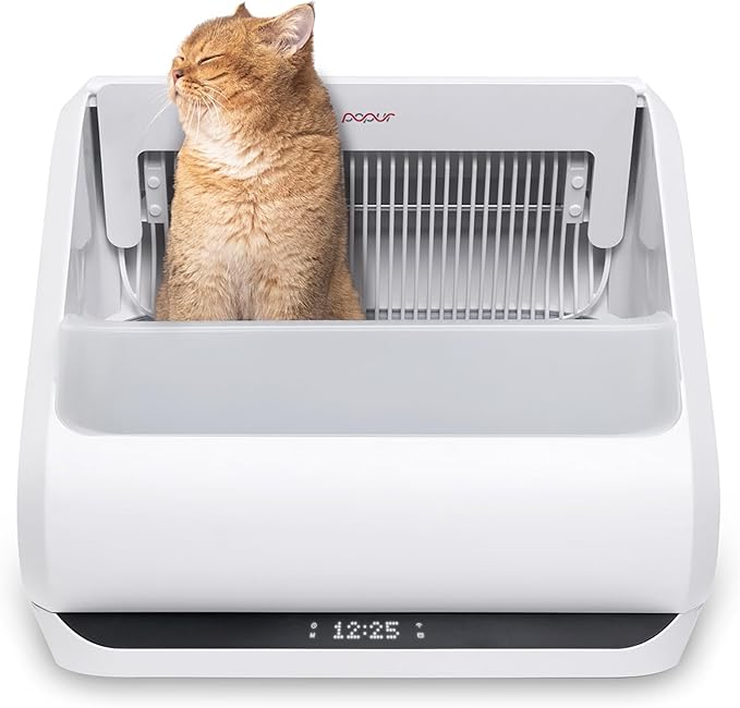 (Upgraded) Popur X5 Self Cleaning Cat Litter Box - Unique Open Top Split System - Automatic Litter Scooping Robot, Odor-Seal, 24 Inch Tray, 30-Day Capacity, 33 lbs. Load, 99% Leakproof (Cardboard Bin)-Mewly Pet