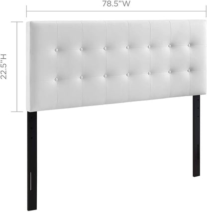 Modway Emily Tufted Button Faux Leather Upholstered King Headboard in White