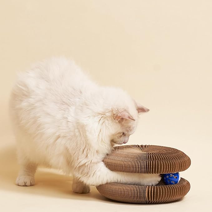 Kitty Curls Cat Toy Kurlz, Interactive Scratch Pad, Foldable Accordion,Cat Recyclable Scratcher with Ball (Black)-Mewly Pet