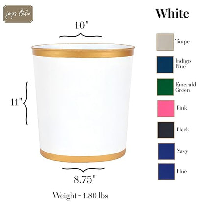 Jaye's Studio Mattie Decorative White and Gold Bathroom Trash Can, Metal Waste Basket Modern, Luxury Trash Bin for Bedroom, Dorm Room, Office Garbage Can, Oval Decorative Trash Bins (12" x 10" x 8")