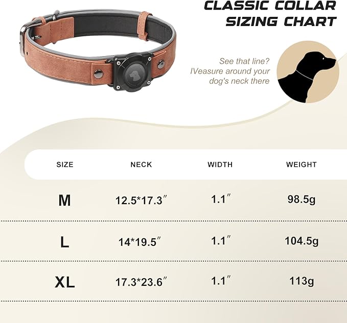 AirTag Dog Collar - Leather Dog Collar with Air Tag Holder | IPX8 Waterproof, Reflective, High - End, Adjustable Soft Padded | Dog GPS Tracker Collars Fit for Medium Large Dogs (Mahogany Brown, XL)-Mewly Pet