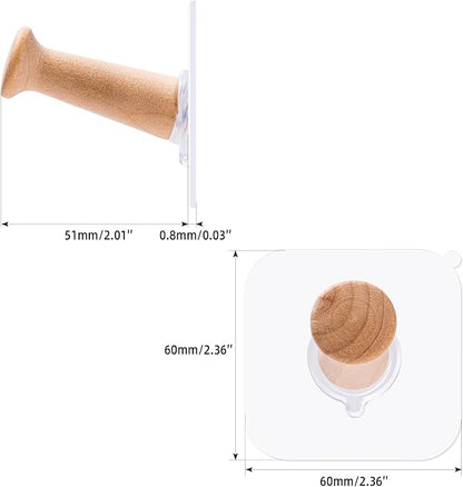 FOTYRIG Extra Long Adhesive Hat Hooks 10lb: No Drill Adhesive Hangers-Clear Wooden Mushroom Head, Holds Cowboy Fedora Baseball Caps Beret-8 Packs