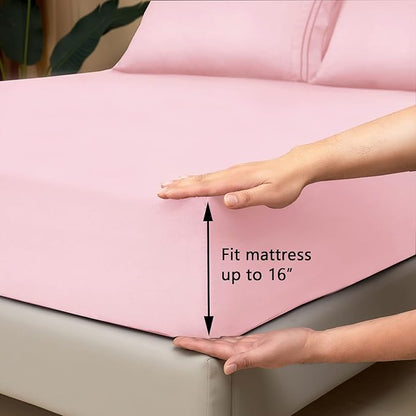 Mejoroom Twin XL Sheet Set - Hotel Luxury Microfiber Sheet & Pillowcase Sets Fits College Dorm Room Mattress - Soft, Breathable, Wrinkle & Fade Resistant - 3 Piece (Blush Pink)