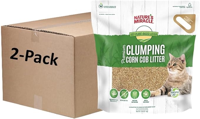 Nature's Miracle Premium Clumping Corn Cob Litter, Tough Odor Bio-Enzymatic Formula, Dust Free, 18lb (2 pack)-Mewly Pet