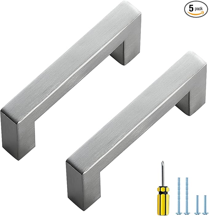 Ravinte 5 Pack Brushed Nickel Kitchen Cabinet Handles 3 Inch Cabinet Pulls Square Kitchen Hardware for Cabinet Drawer Pulls Drawer Handles Come with Screwdriver