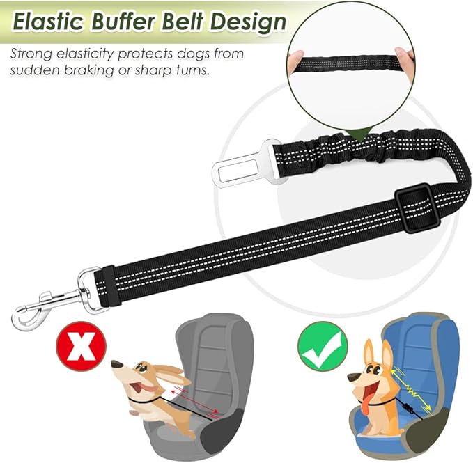 SlowTon Dog Seat Belt Harness for Car, Dog Car Harness Adjustable Mesh Breathable & Dog Seatbelt Safety Tether with Elastic Bungee for Small Medium Large Pets(Black, Single Clip, XXXS)-Mewly Pet