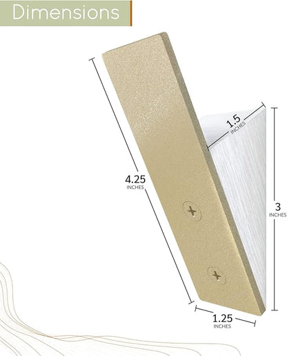 Homeforia Gold Wall Coat Hooks, High End White Wood & Gold Metal Wall Mounted Clothing Hook, Mid-Century Modern Clothes Hooks, Heavy Duty Wooden Hook for Hanging Coats, Hats, Towels & More, Set of 4