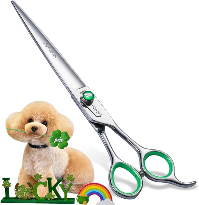 7'' Straight Dog Grooming Scissors Professional Grooming Shears for Dogs Cat Pet Japan 440C Stainless Steel Dog Cutting Scissors for Grooming Right Handed-Mewly Pet