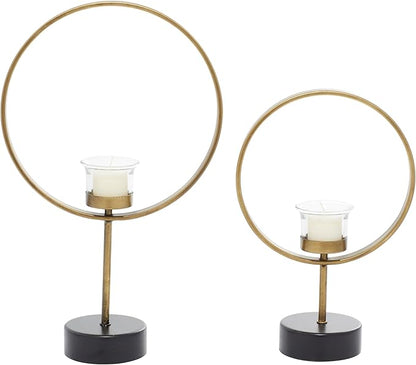Deco 79 Metal Decorative Candle Holder Circular Votive Candle Stand, Set of 2 Candlestick Holder 15", 11"H, Gold
