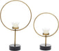 Deco 79 Metal Decorative Candle Holder Circular Votive Candle Stand, Set of 2 Candlestick Holder 15", 11"H, Gold