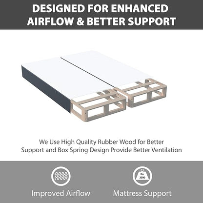 Treaton, 4-Inch Sturdy Wood Box Spring for Mattress Support - Durable and Fully Assembled, Natural Wood Foundation for Queen, Gray