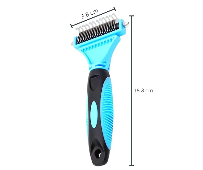 3-in 1 Dog & Cat Grooming Supplies- Self-cleaning Slicker Brush, Deshedding Rake Comb, And Finger Toothbrush For Dogs & Cats | Perfect For Pet Grooming Kit, Dematting And Dental Tool (blue)-Mewly Pet