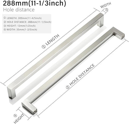 Cabinet Pulls Brushed Nickel Cabinet Handles Square Drawer Pulls, 40 Pack 11-1/3 Inch Stainless Steel Kitchen Door Cupboard Handles, Cabinet Hardware Drawer Handles, 288mm Hole Centers
