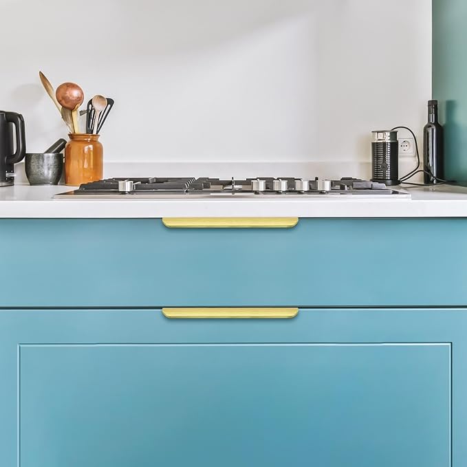 Ravinte Hardware 10 Pack Gold Cabinet Handles, 7.8 Inch (200mm) Finger Edge Pulls, 6-1/4 Inch Hole Center, Finger Pulls for Cabinets