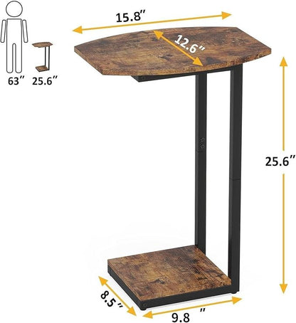 Hosfais Small Side Table End Table, C Shaped Barrel Coffee Table with Metal Frame, Wooden TV Tray for Living Room, Bedroom, Couch, Small Spaces (Rustic Brown)