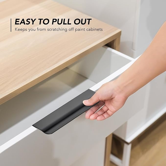 Ravinte Hardware 6 Pack Black Cabinet Handles, 5 Inch (128mm) Finger Edge Pulls, 4 Inch Hole Center, Finger Pulls for Cabinets