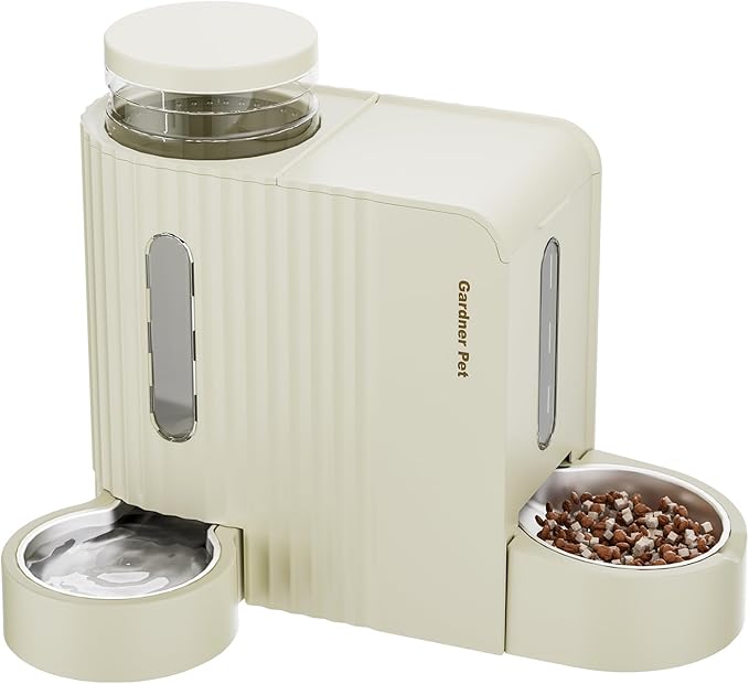 Gardner Pet Gravity Automatic 2-in-1 Pet Feeder, 0.8 Gallons*2 Cat Feeder and Water Dispenser Set, 100% BPA-Free Feeder and Stainless Steel Water Dispenser for Dogs, Cats, Rabbits, Puppies (Beige)-Mewly Pet