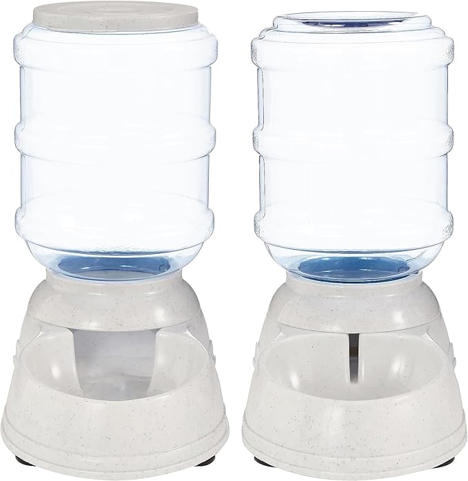 Amazon Basics Automatic Dog Cat Water Dispenser Gravity Feeder Set, Pack of 2, Small, 6-Pound Food Capacity, 1-Gallon, Gray-Mewly Pet