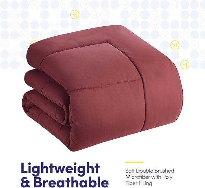 Sweet Home Collection 7 Piece Comforter Set Bag Solid Color All Season Soft Down Alternative Blanket & Luxurious Microfiber Bed Sheets, Burgundy, Queen