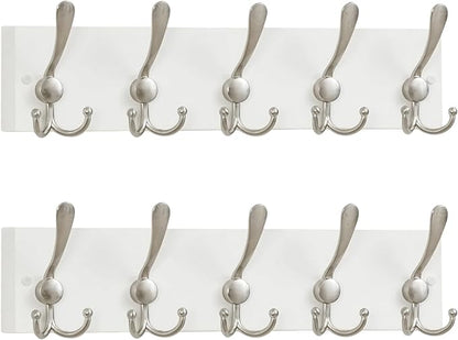SKOLOO Creations White Solid Wood Wall Mounted Coat Rack, 5 Hooks, 17" Long - Kitchen, Mudroom, Entryway, Bathroom - Includes Mounting Hardware, Wall Coat Hanger, Towel Rack, Pack of 2