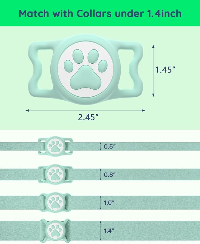 IP68 Waterpoof Dog Airtag Holder, Stretchy Silicone Full Body Covered Apple Air Tag Holder for Dog Cat Collar Fit All Width Collar (Green/Rose, 2 Pack)-Mewly Pet