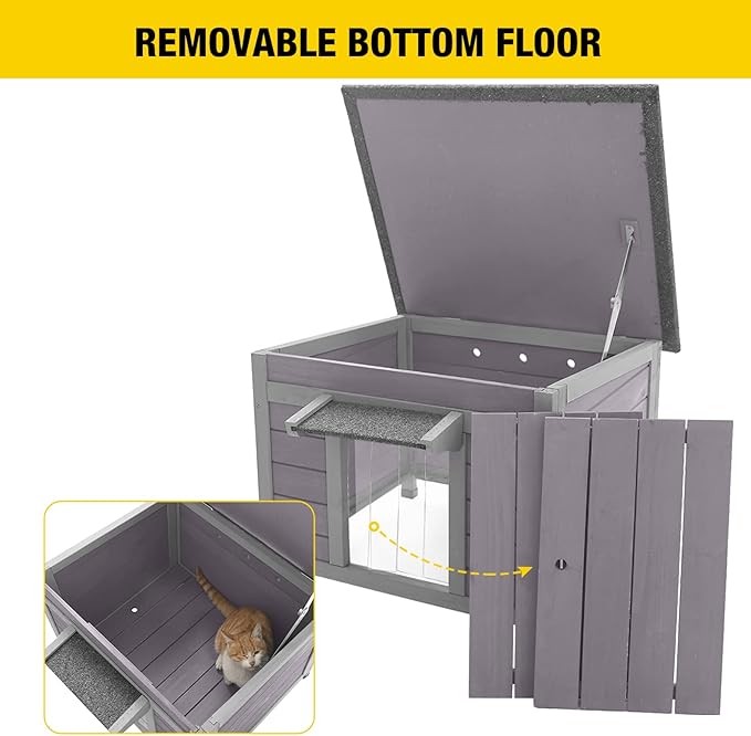 Aivituvin Cat House Waterproof Feral Kitty Shelter Outdoor Indoor Rabbit Hutch for Bunnies,Cats,Dogs and Other Small Animals,Asphalt Roof-Mewly Pet