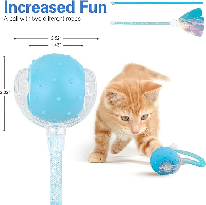 Interactive Cat Toys Ball for Indoor Cats, Automatic Agile Rolling Cat Ball with Elastic Mesh Tail, Bird Chirping & Motion Activated, 2 Tail Accessories, Kitten Toy for Bored (Blue)-Mewly Pet