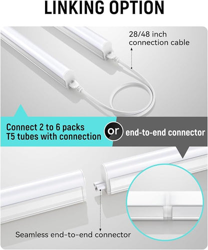 (8 Pack) Upgraded 4FT T5 LED Integrated Fixture, 6500K,20W,2300LM(Super Bright White) Linkable LED Shop Light,Garage Ceiling and Cabinet Light,Strip Light,Corded Electric with ON/Off Switch