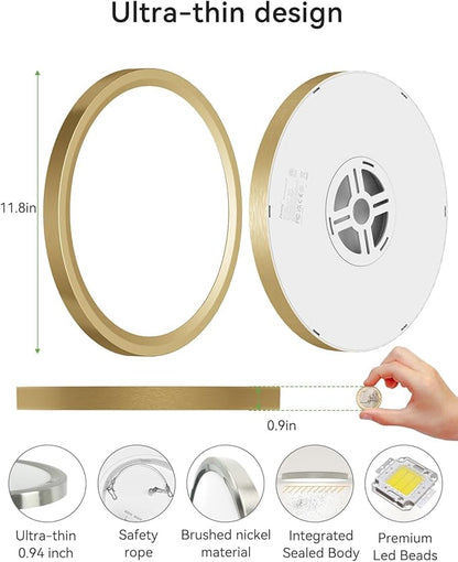 zemty 2Pack LED Ceiling Light Golden - 12In 28W Aureate Flush Mount Ceiling Light, 3 Color Temperature 3000K/4500K/6000K - 3200lm Gilded Round Flat Light Fixture for Kitchen Bathroom Shower