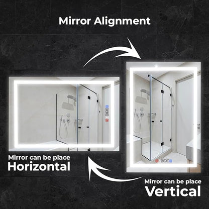 Fab Glass and Mirror Anti-Fog Dimmable Backlit and Front lit LED Bathroom Wall Mirror with Memory Function Rectangular Frameless LED Mirror 30L X 20W Clear
