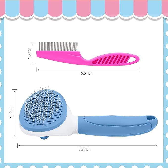 Cat Brush for Shedding and Grooming, Pet Self Cleaning Slicker Brush with Cat Hair Comb by KALAMANDA (Blue)-Mewly Pet
