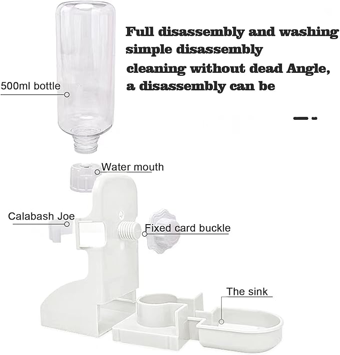 HERCOCCI Rabbit Hay Food Bin Feeder and Bunny Water Bottle Set, Hay Food Feeder Bowls Manger Rack with 500ml Hanging Water Dispenser Prevent Knock Over for Rabbit Guinea Pig Chinchilla (Large, White)-Mewly Pet