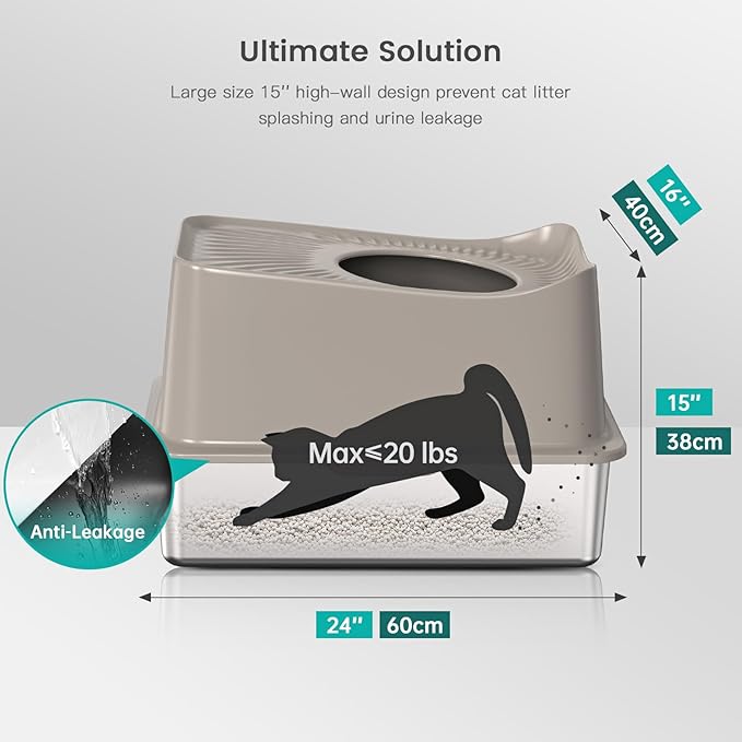 Stainless Steel Cat Litter Box, XL Top Entry Litter Box for Big Cats, Enclosed Large Cat Box with High Wall, Metal Cat Litter Pan Never Absorbs Odors, Easily Cleaning, Include Scoop-Mewly Pet