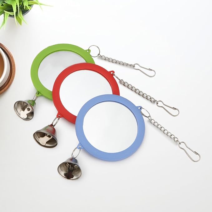 Hypeety Pet Bird Mirror with Bell Interactive Parrot Toy Bird Cage Mirror for Cockatiel Parakeets Canaries Budgie (RED)-Mewly Pet