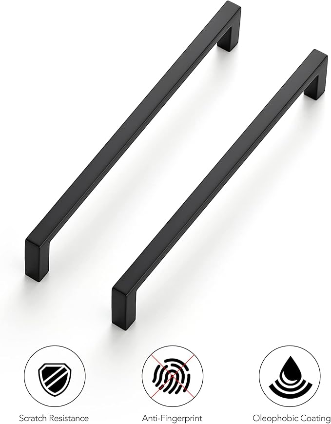 Ravinte 10 Pack Matte Black Cabinet Pulls, 6-1/4 Inch (160mm) Hole Center Slim Kitchen Handles, Square Drawer Pulls for Cabinets & Cupboards, Hardware