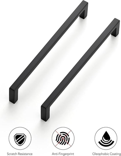 Ravinte 25 Pack Matte Black Cabinet Pulls, 6-1/4 Inch (160mm) Hole Center Slim Kitchen Handles, Square Drawer Pulls for Cabinets & Cupboards, Hardware