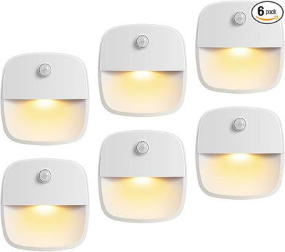 AMIR Upgraded Indoor Motion Sensor Light with PIR Technology - Battery-Powered Wall & Cabinet LED Night Light for Hallway, Bathroom, Kitchen, Stairs (Warm White, 6-Pack)