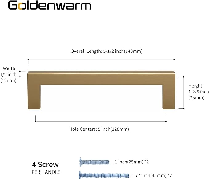 goldenwarm 30 Pack Champagne Bronze Cabinet Pulls Gold Cabinet Handles 5 Inch Champagne Drawer Pulls Brushed Bronze Drawer Handles Kitchen Dresser Hardware T Bar Square Hardware for Dresser Bedroom