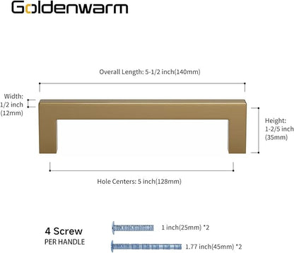 goldenwarm 30 Pack Champagne Bronze Cabinet Pulls Gold Cabinet Handles 5 Inch Champagne Drawer Pulls Brushed Bronze Drawer Handles Kitchen Dresser Hardware T Bar Square Hardware for Dresser Bedroom