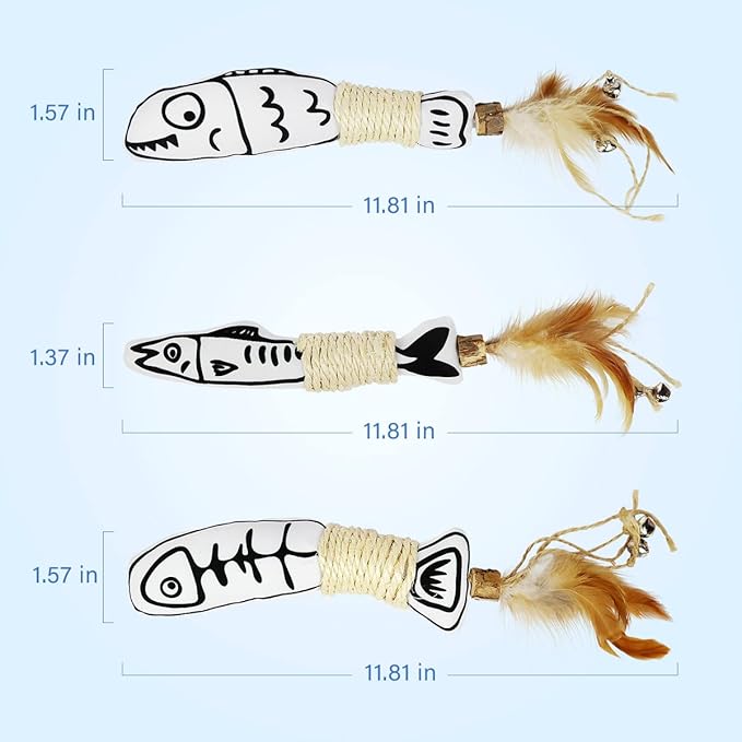 Snowlove 3-Pack Cute Catnip Feather Toys with Silvervine Rope & Bells-Mewly Pet