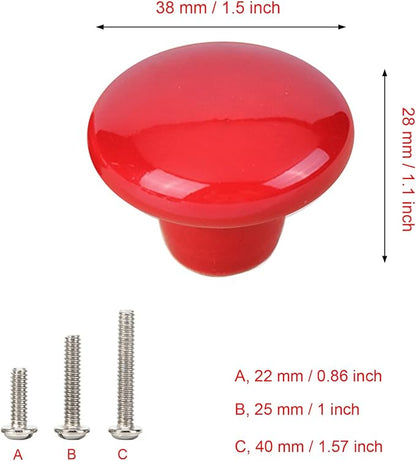 HUAMULAN 15PCS Red Glossy Ceramic Knobs Button Mushroom Round Cabinet Dresser Pulls Door Handles Cupboard Wardrobe Drawer, Dia. 1.5 inch 38mm